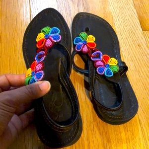 Kids Handmade leather and hand beaded sandals. Purchased in Kenya, hardly worn.